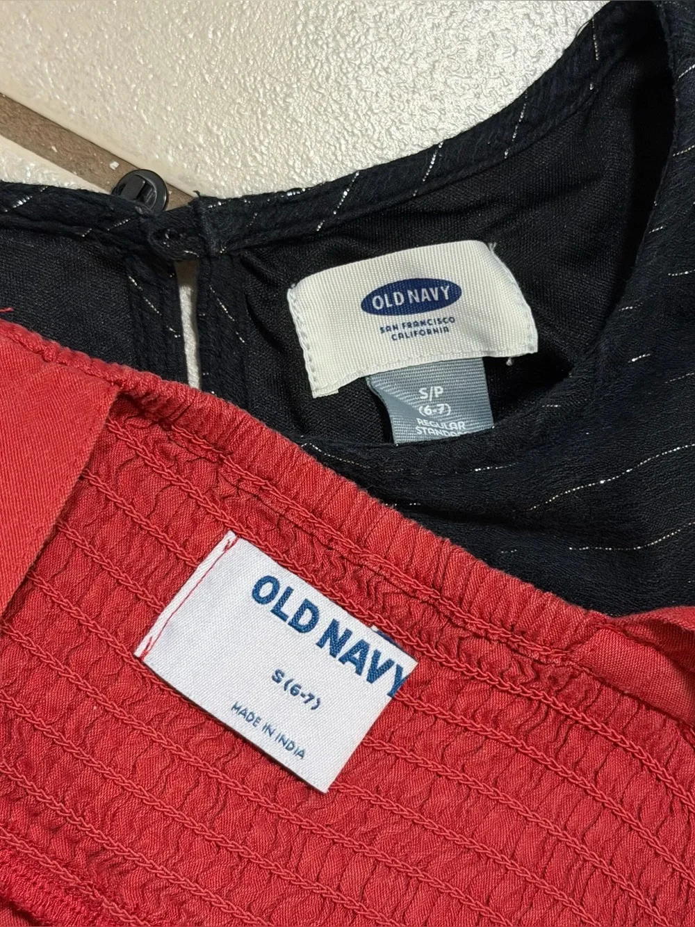 Old Navy Kids Girls Red Embroidered Sundress & Black Metallic Stripe Dress S(6/7